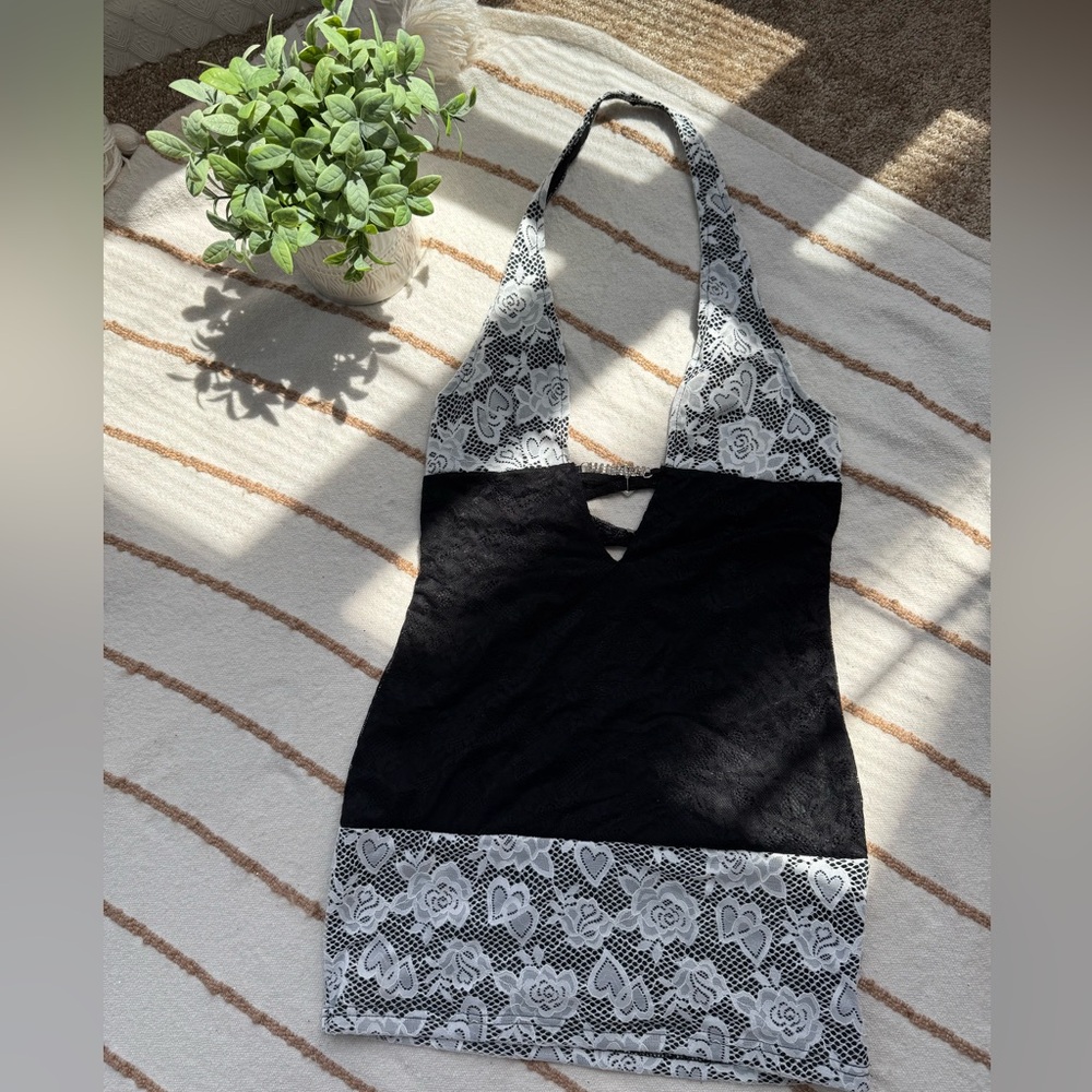 🖤Black and White Halter Dress🤍
